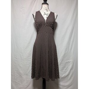 Street Code Brown Vintage Polka‎ Dot Sleeveless Midi Dress V-Neck Women's Large